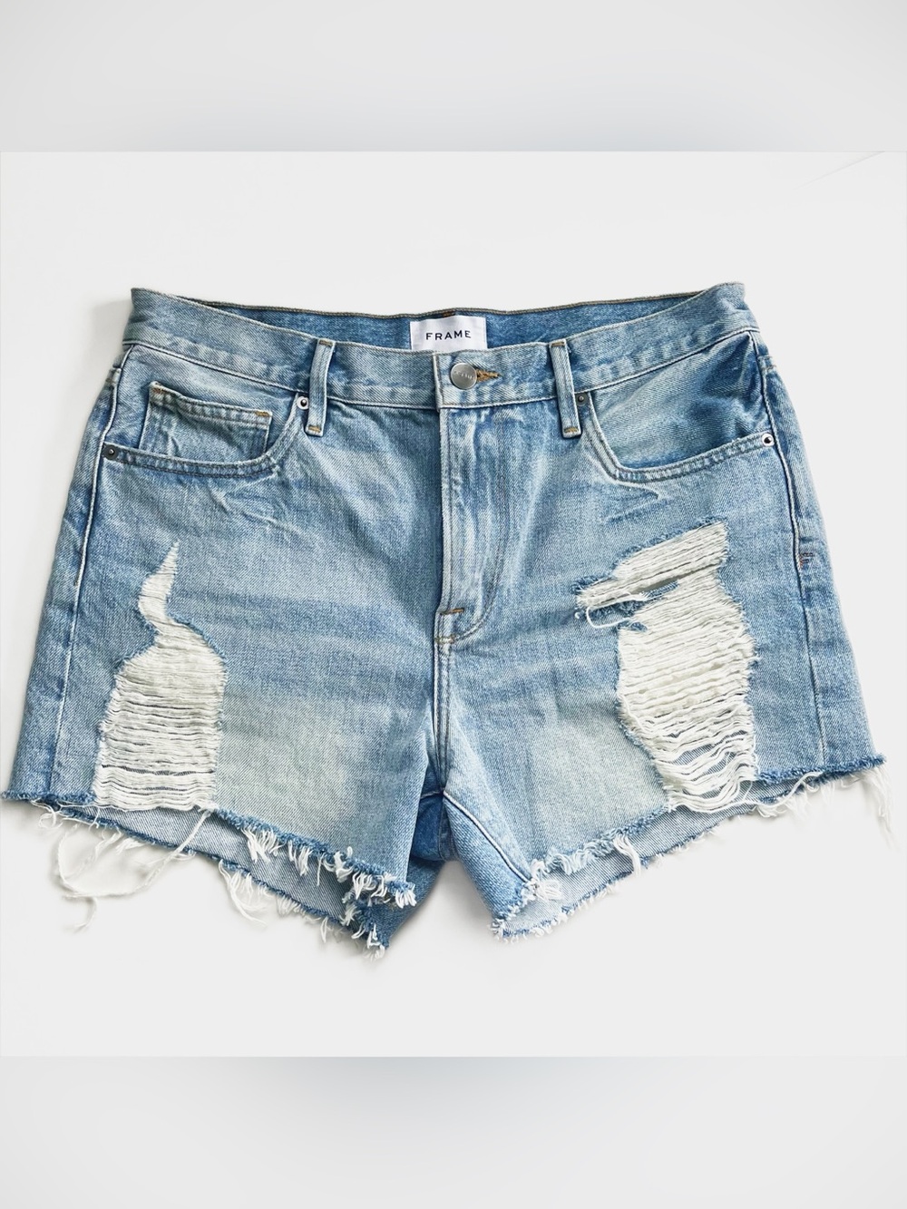 FRAME Denim Le Ultra Baggy Shorts Lomond Slash Distressed High Rise